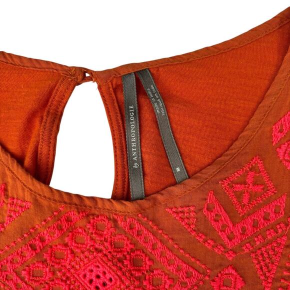 Anthropologie Rica Embroidered Top Size M Sleeveless Ruffled Cotton Easy Comfy - Picture 3 of 9